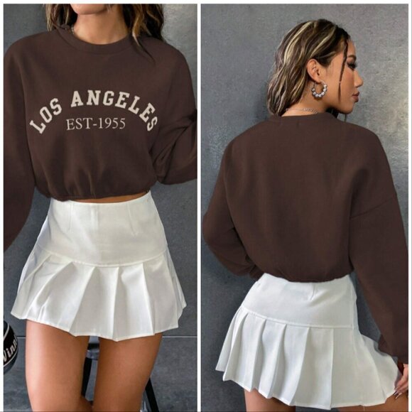 SHEIN EZwear Los Angeles Drop Shoulder Short Casual Hoodie - Picture 1 of 7